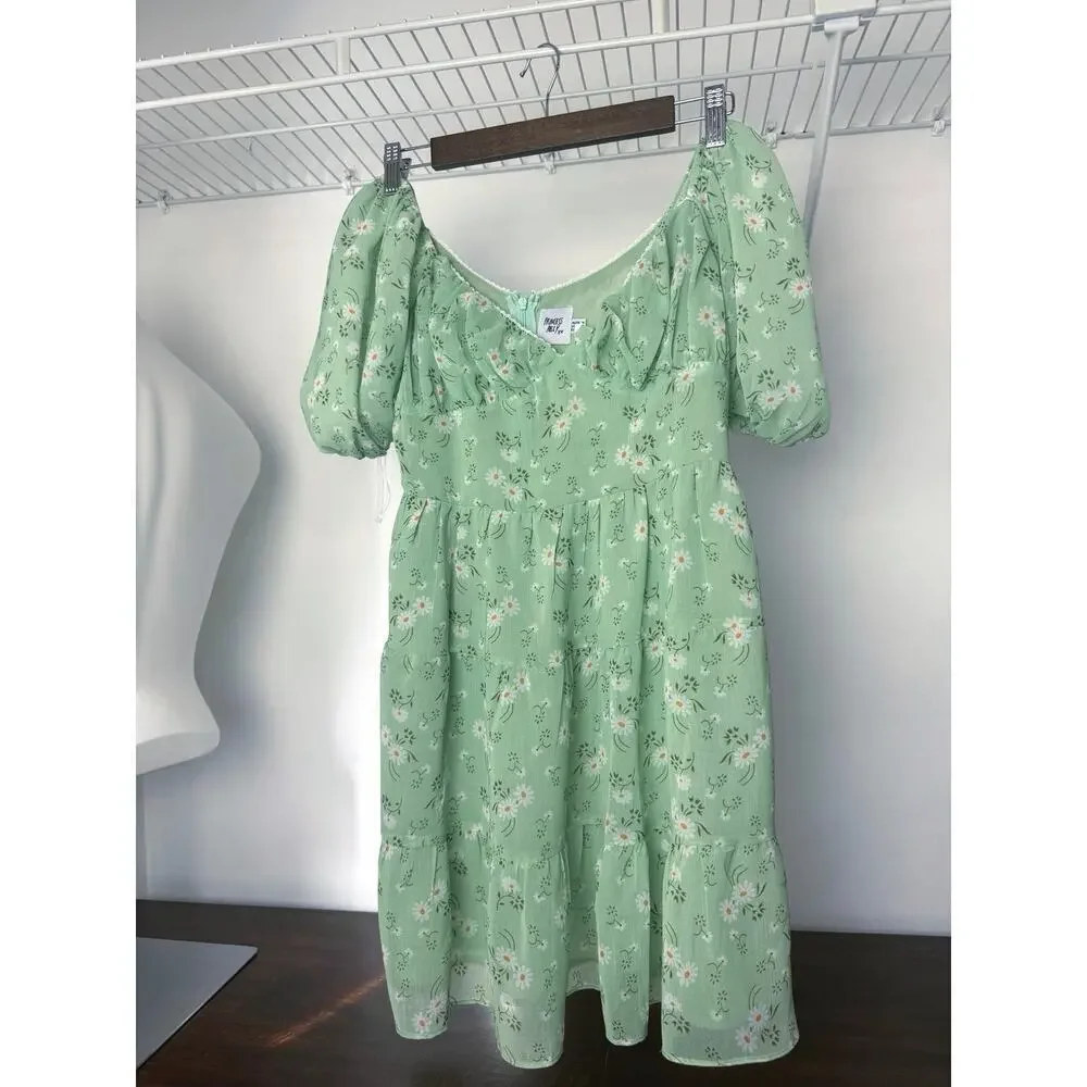 Princess Polly Emery Puff Sleeve Mini Dress Light Green - 10 - Picture 1 of 10